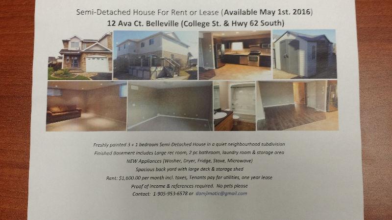 Semi-Detached House For Rent / Lease