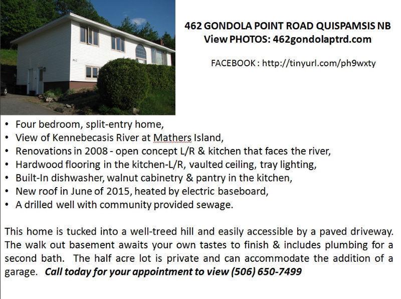RIVER VIEW Home for Sale Gondola Point/Quispamsis