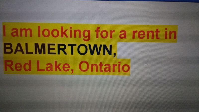 Wanted: Looking for rent at Balmertown, Red Lake