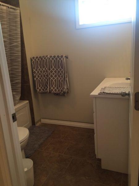 Basement suite with shared kitchen upstairs