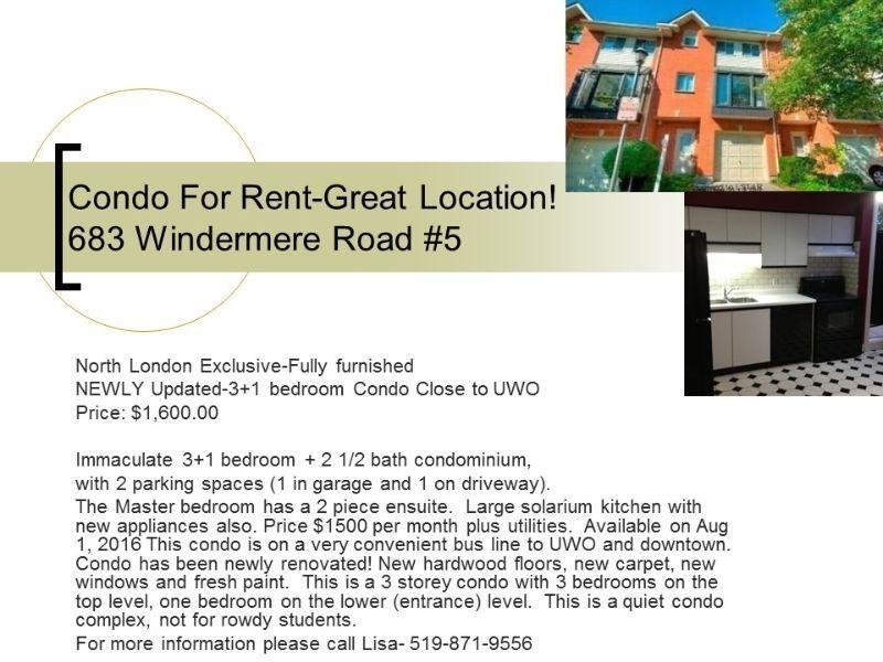 683 Windermere Condo- great location, furnished, immaculate, UWO
