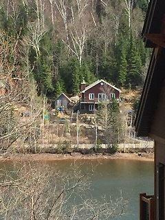 Plage, vue, lac, ski