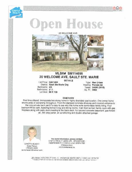 OPEN HOUSE JULY 20TH 5:00 TO 7:00