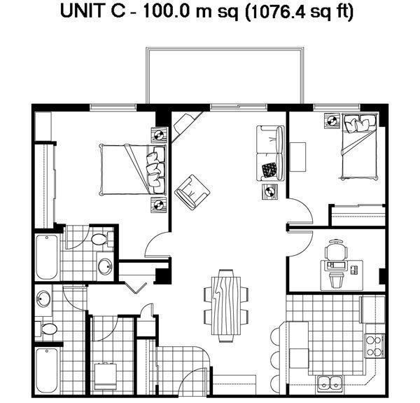 C Unit - 1076.4 sq ft Condo for Rent Downtown